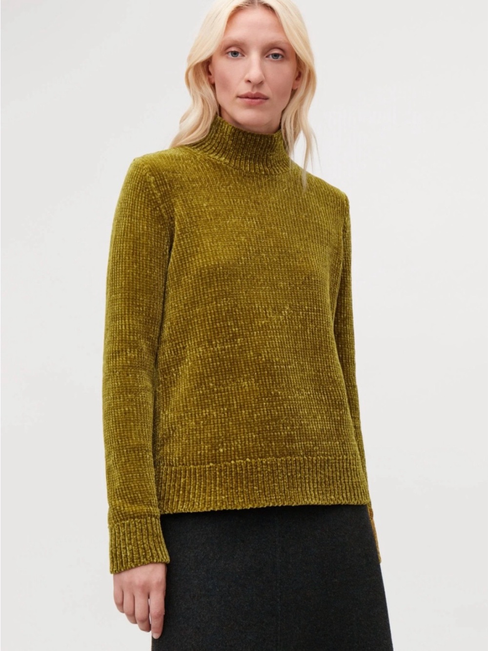 COS Olive Green Chenille Turtleneck Jumper Sweater with Zip Size S